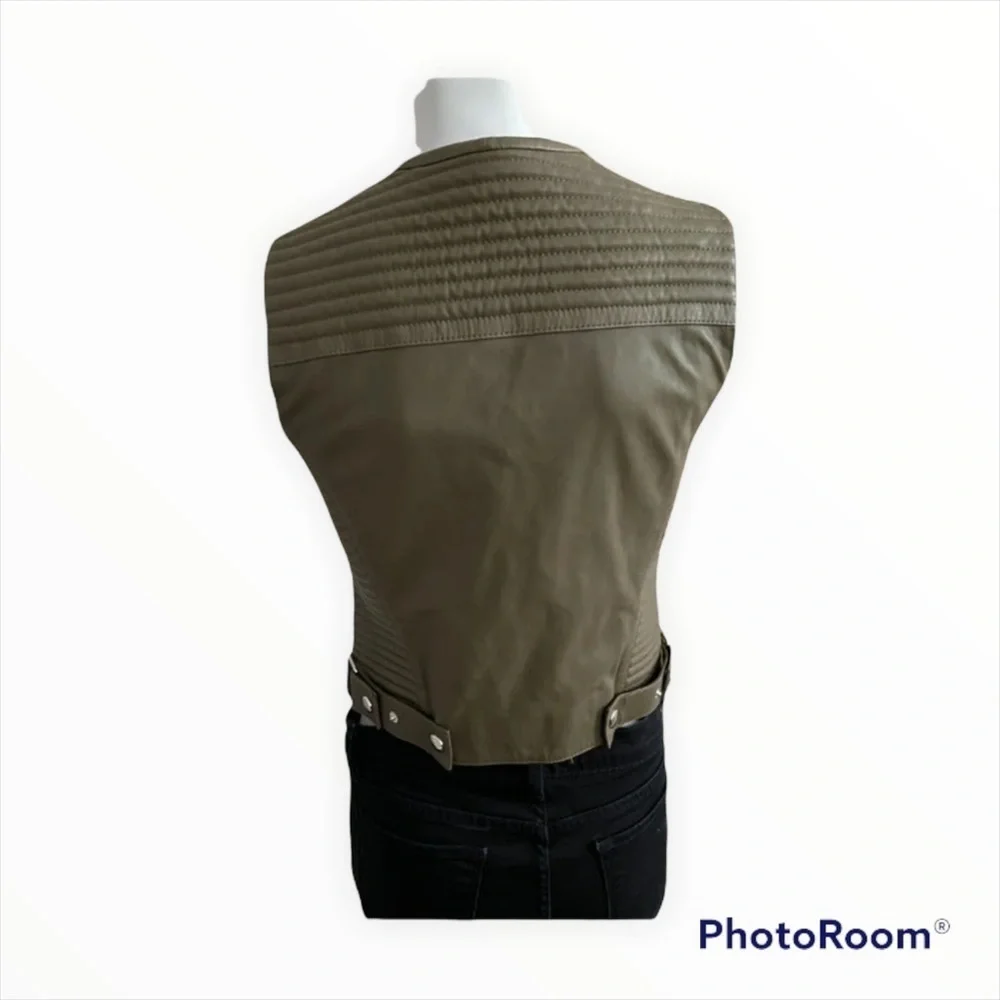 Anine Bing Olive Green Lamb Leather Moto Vest Sleeveless XS